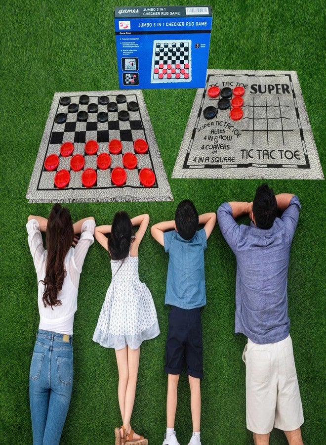 Yuanhe Gaint Checkers Game Set - Large 3 in 1 Checkers Including Tic Tac Toe with Reversible Rug, Calssic Indoor Outdoor Yard Games for Family - Image 2
